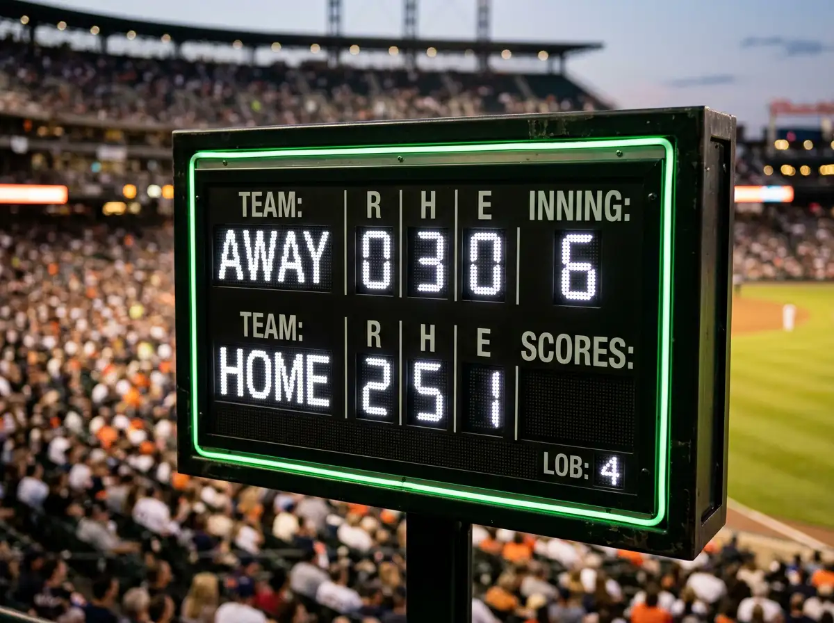 Baseball scoreboard showing run line spread of -1.5 for MLB game